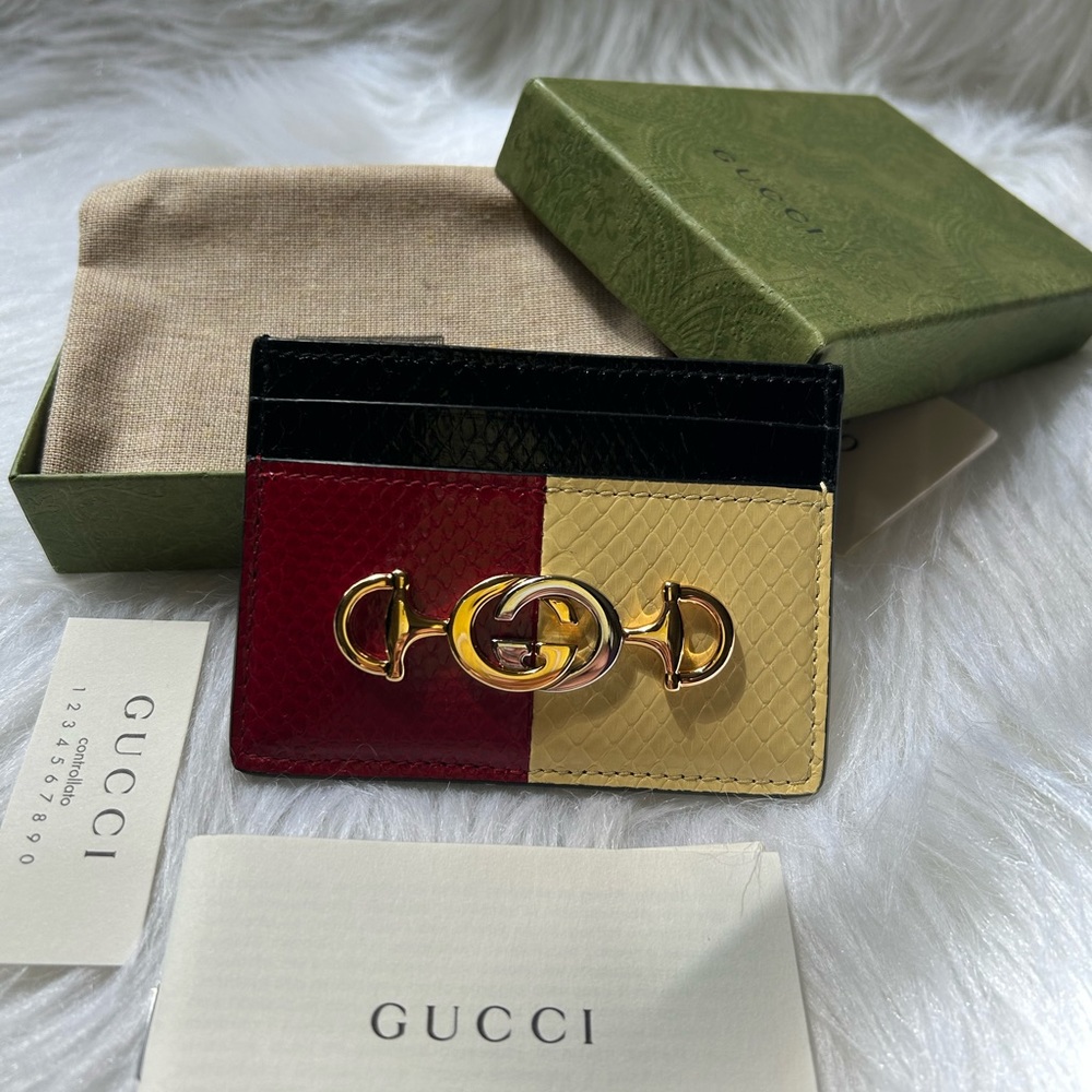Authentic Gucci interlocking tri-color snake skin card case